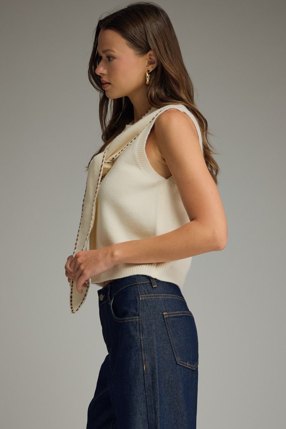 Savannah Tie-Neck Knit Top in Cream