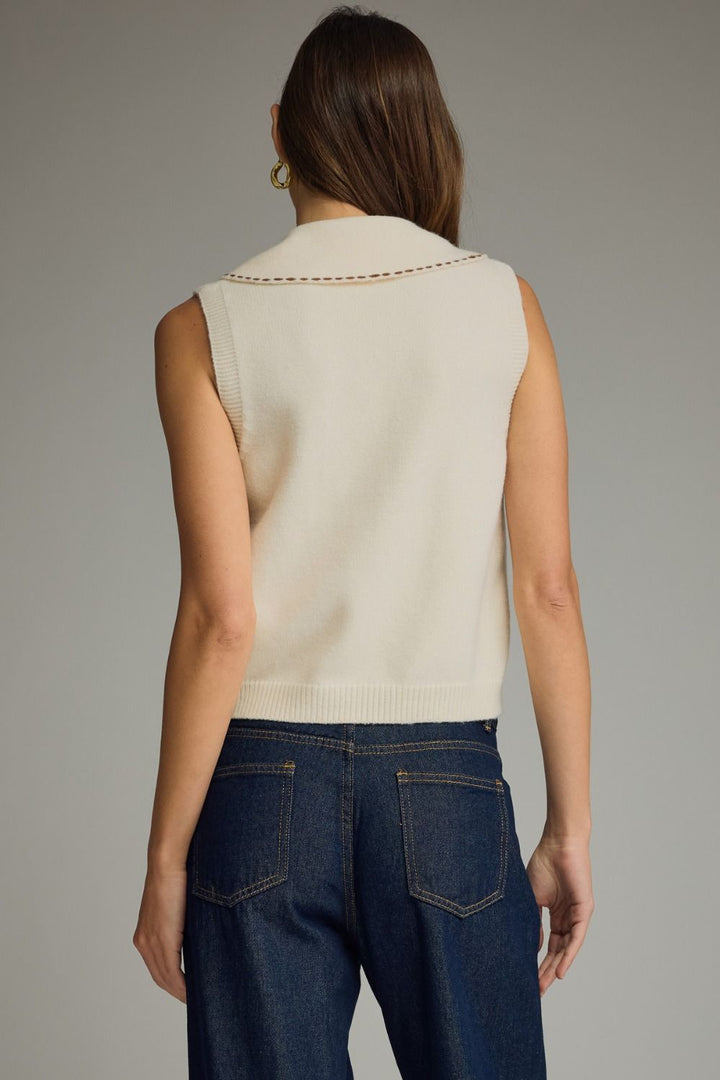 Savannah Tie-Neck Knit Top in Cream