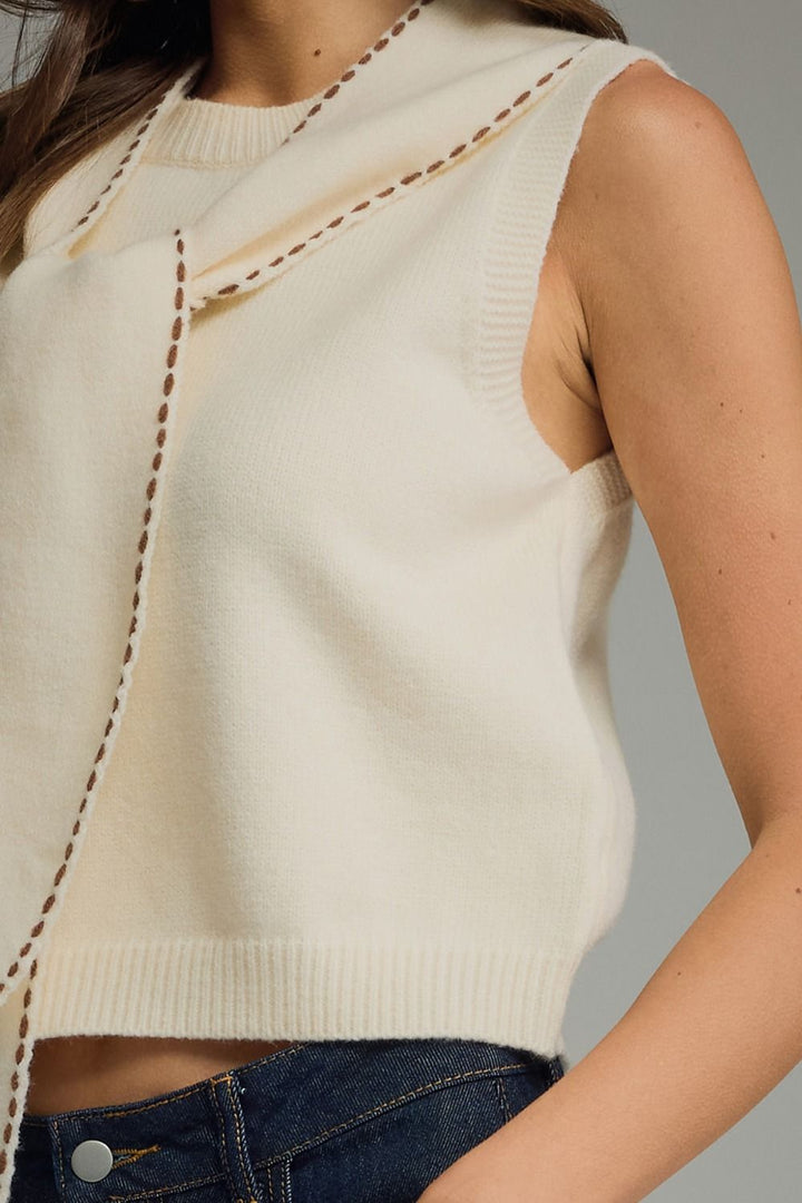 Savannah Tie-Neck Knit Top in Cream