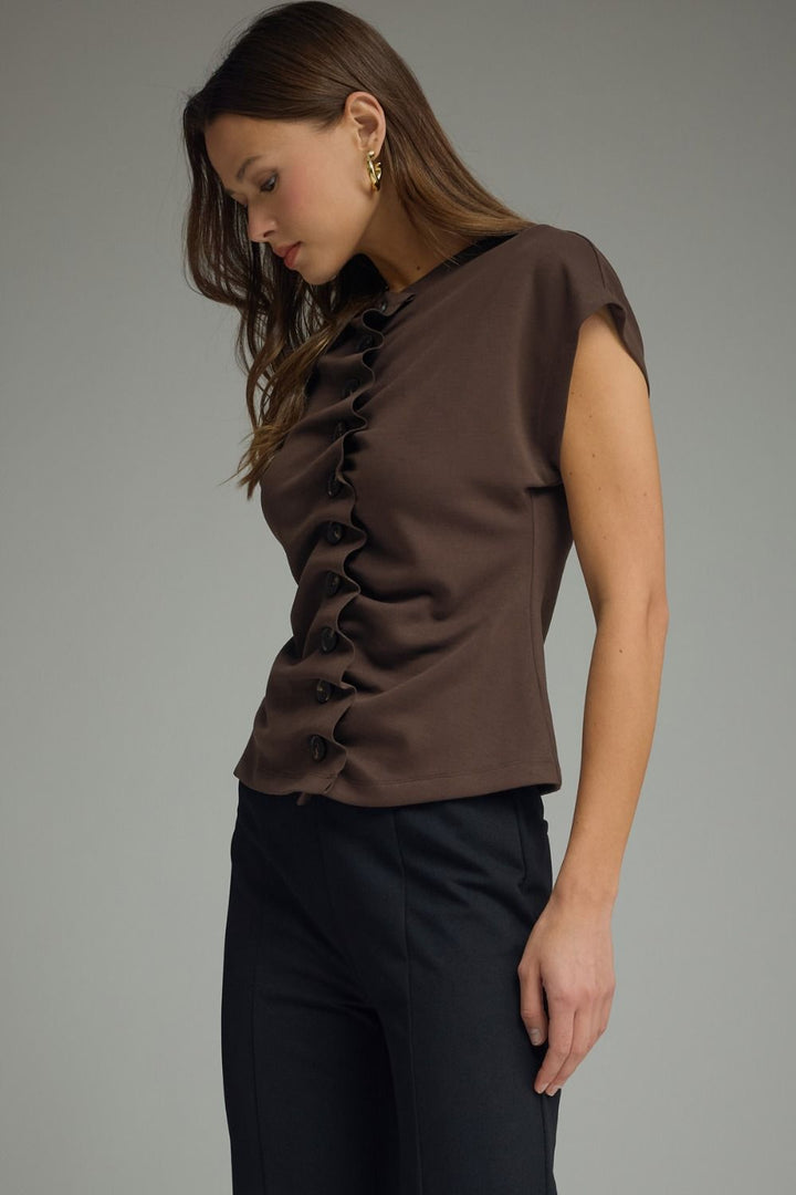 Clementine Button Knit Top in Brown