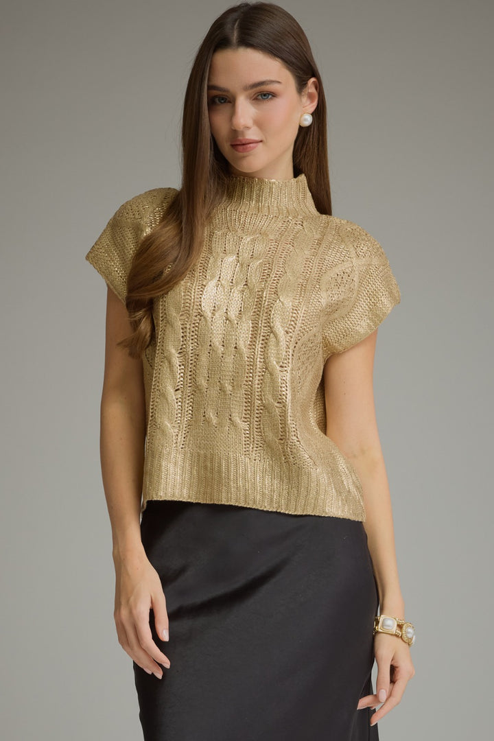 Margo Top in Gold — front view with mock neck