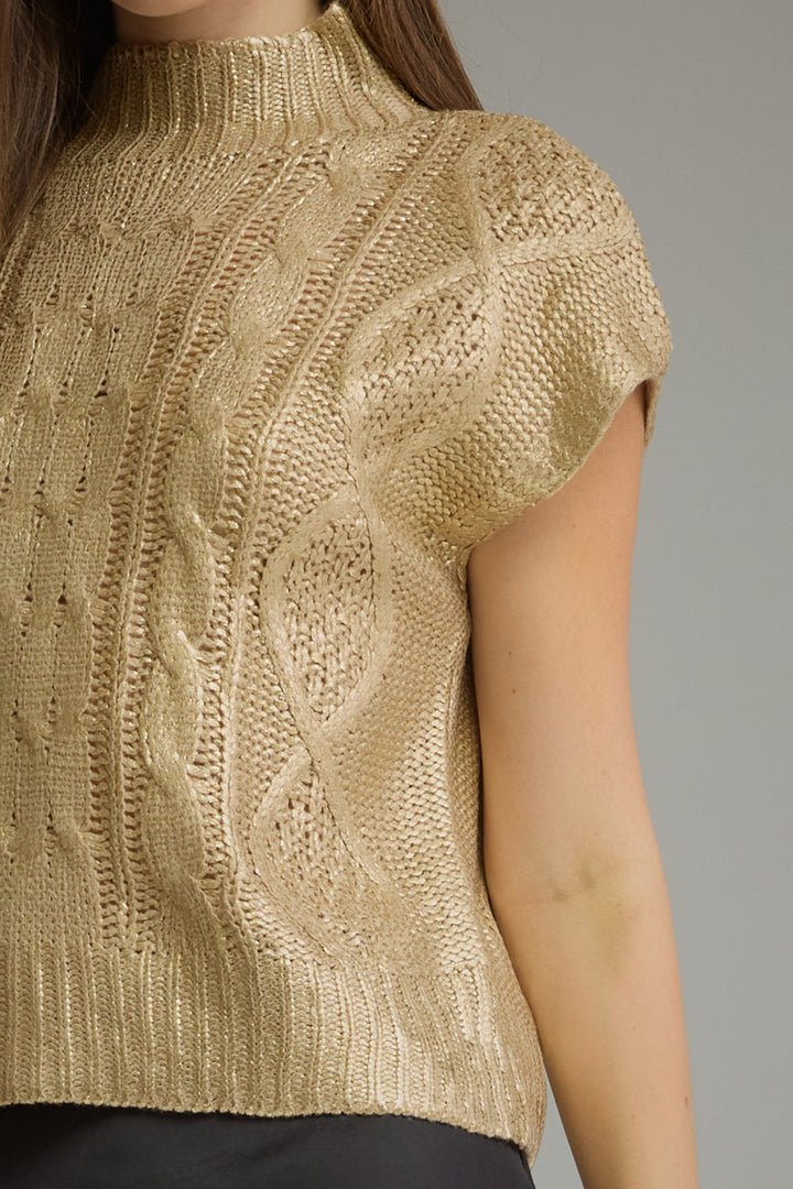 Margo Top in Gold — cable knit texture detail