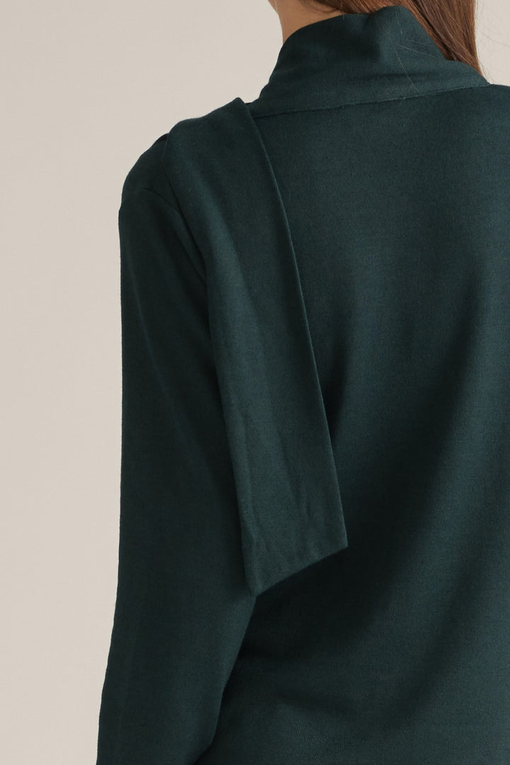 Edith Top in Hunter Green — cowl neckline detail