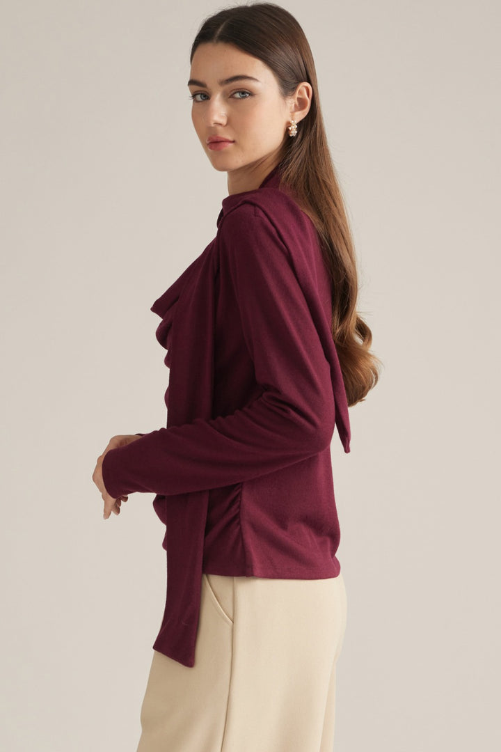 Edith Top in Burgundy — three-quarter view
