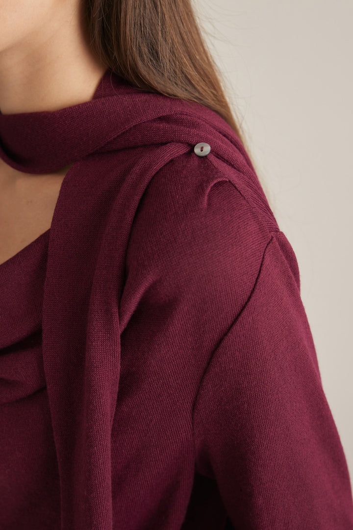 Edith Top in Burgundy — button accent detail