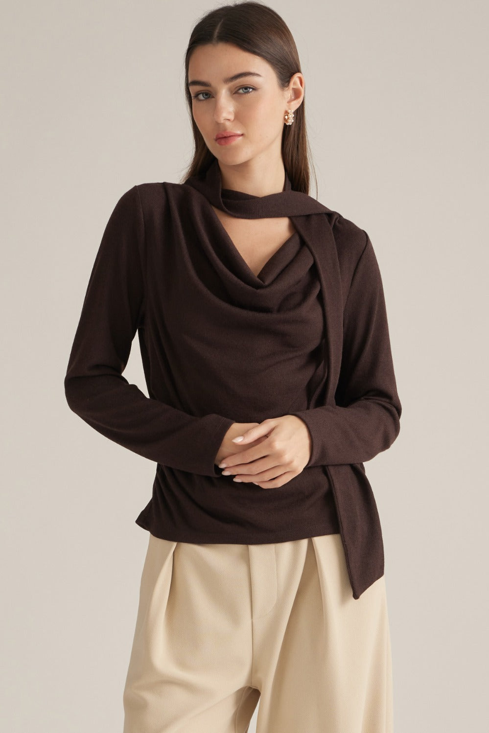 Edith Top in Brown — front view