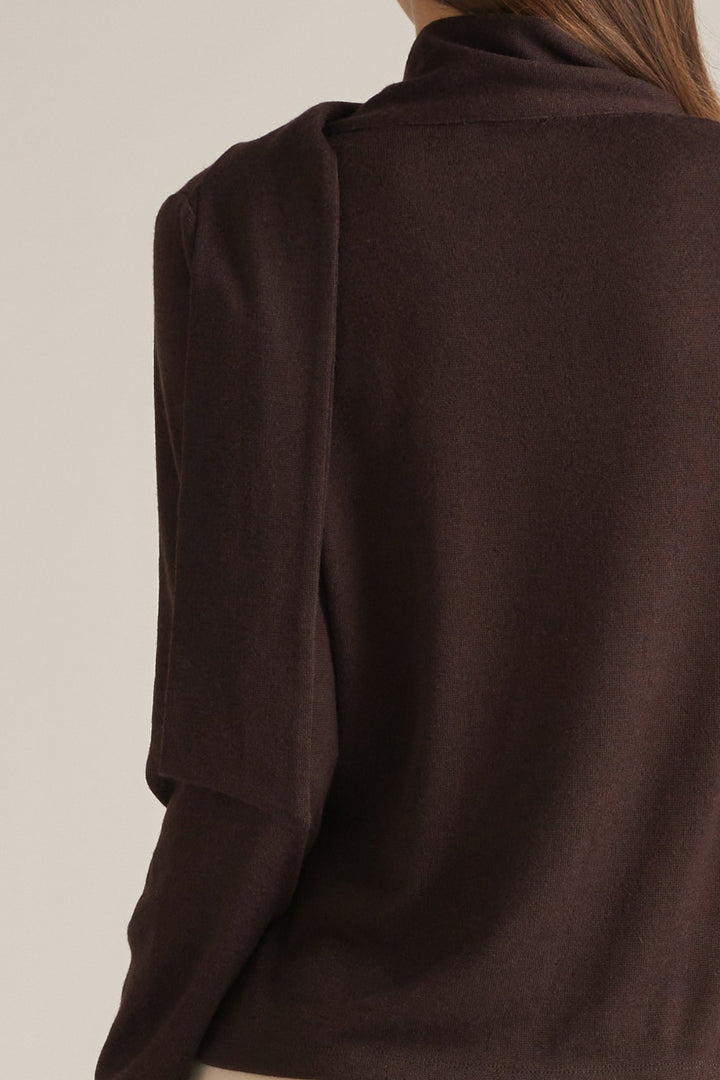 Edith Top in Brown — cowl neckline detail