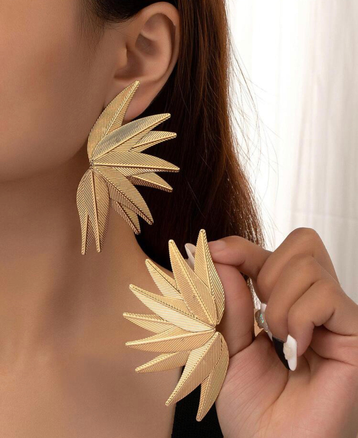 Gold Feather Fan Earrings