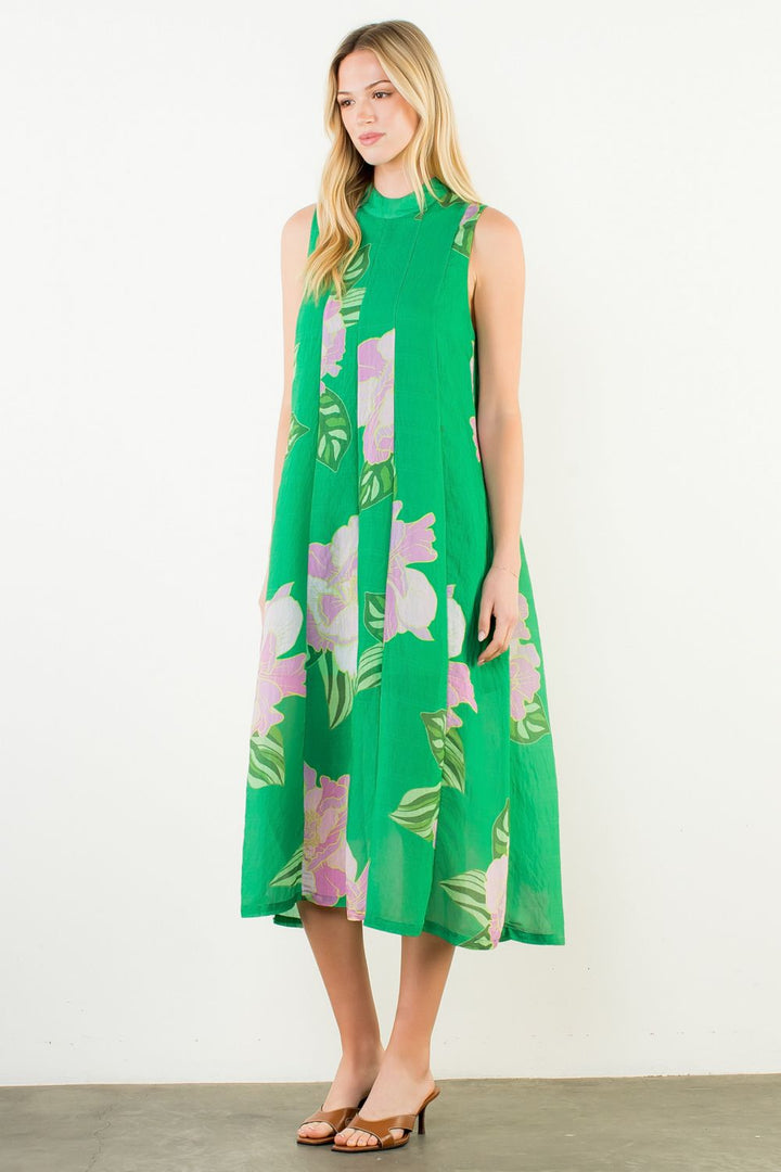 Sleeveless Floral Back Tie Midi Dress