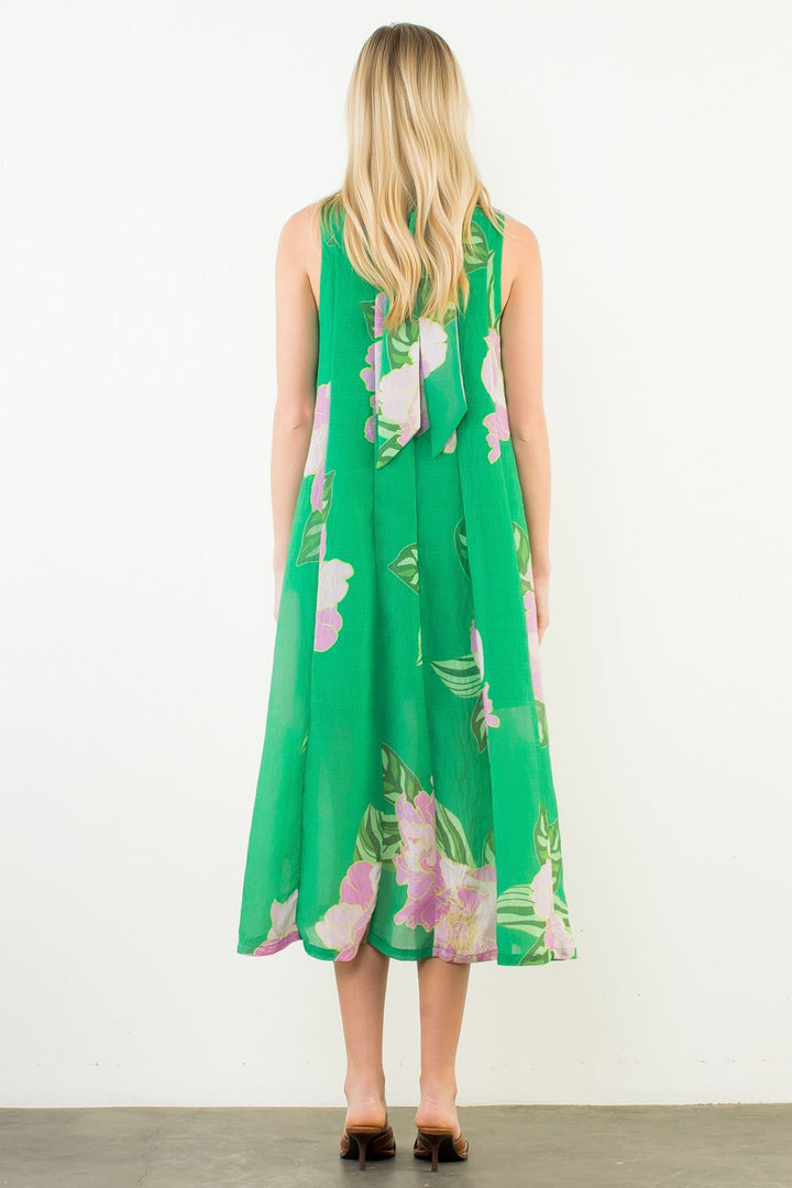 Sleeveless Floral Back Tie Midi Dress