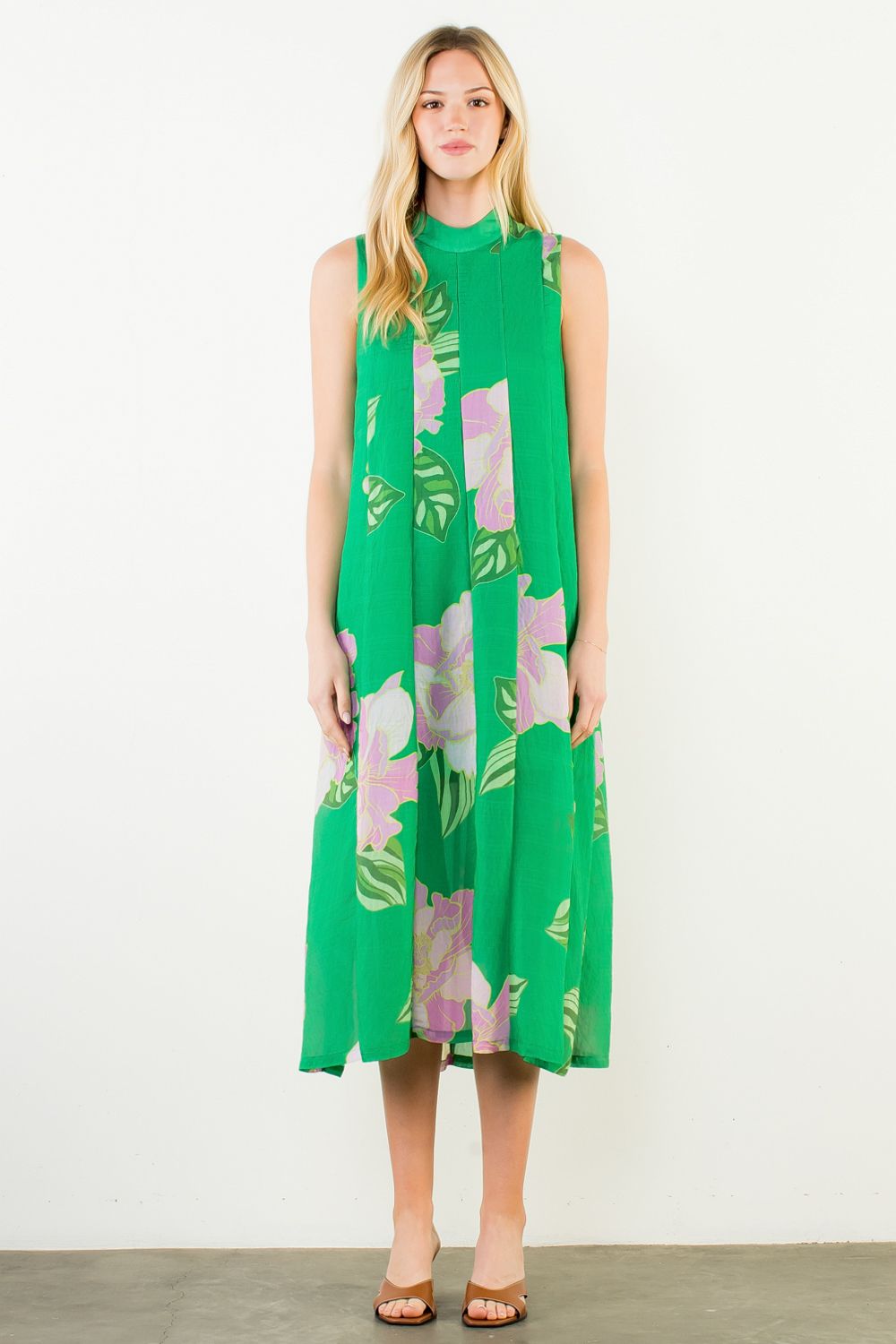 Sleeveless Floral Back Tie Midi Dress