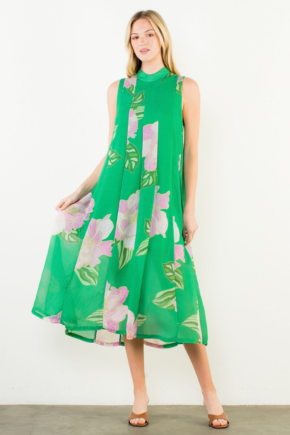 Sleeveless Floral Back Tie Midi Dress