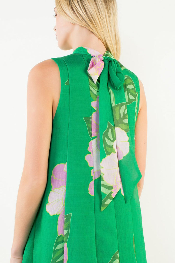 Sleeveless Floral Back Tie Midi Dress