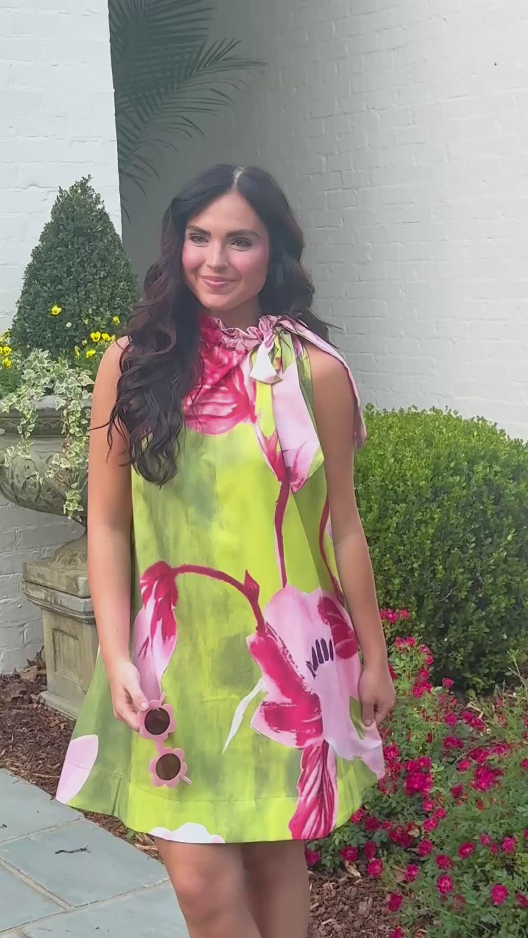 Artist Floral Ruffle Neck Dress