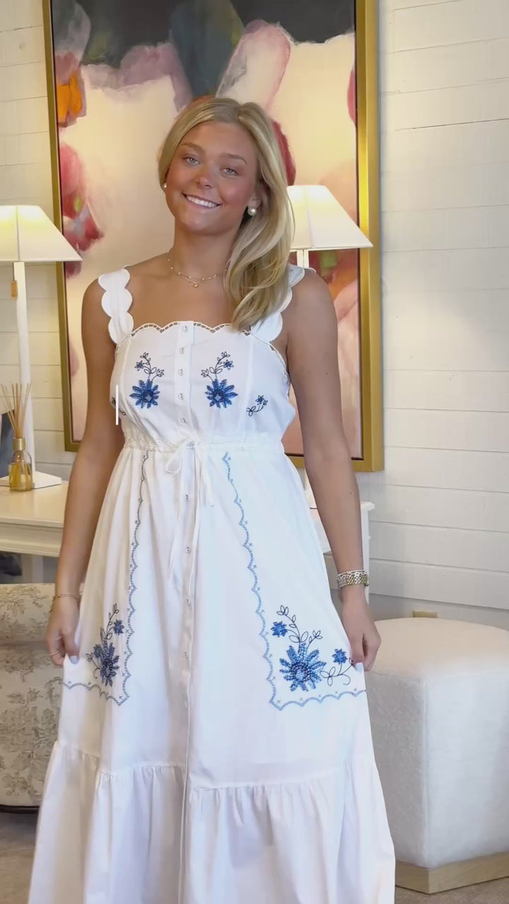 Embroidered Scalloped Dress
