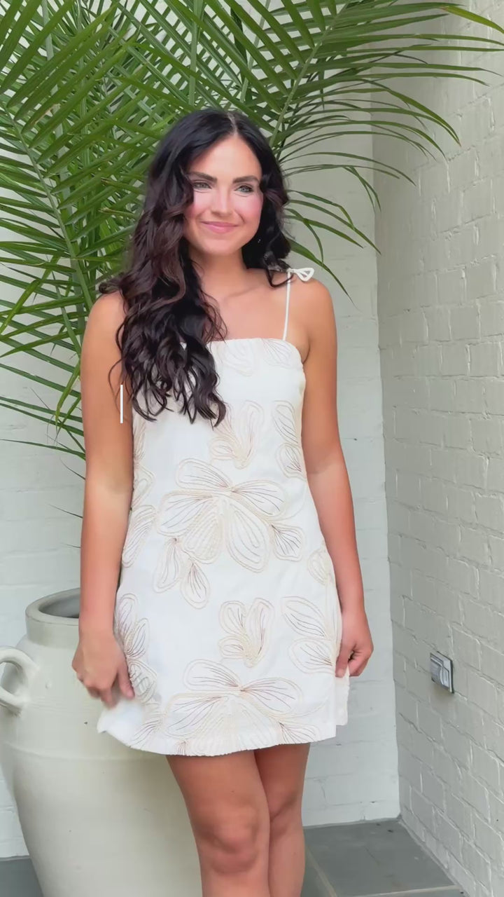 Embroidered Tie Strap Mini Dress