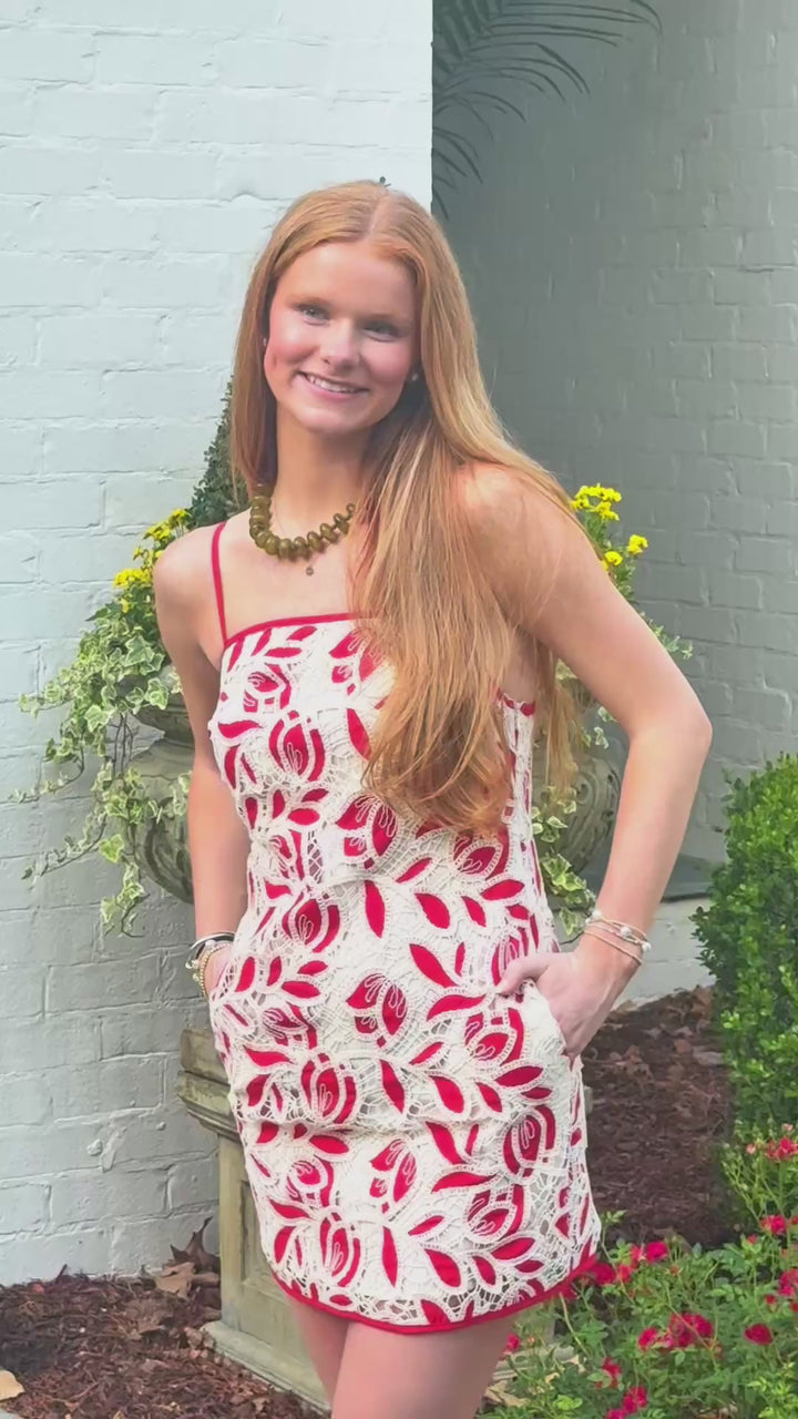Contrast Floral Crochet Dress
