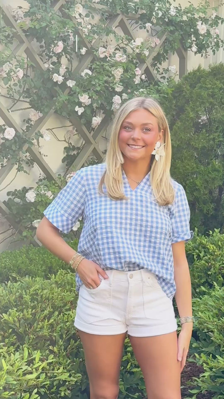 Gingham Ruffle Neck Top