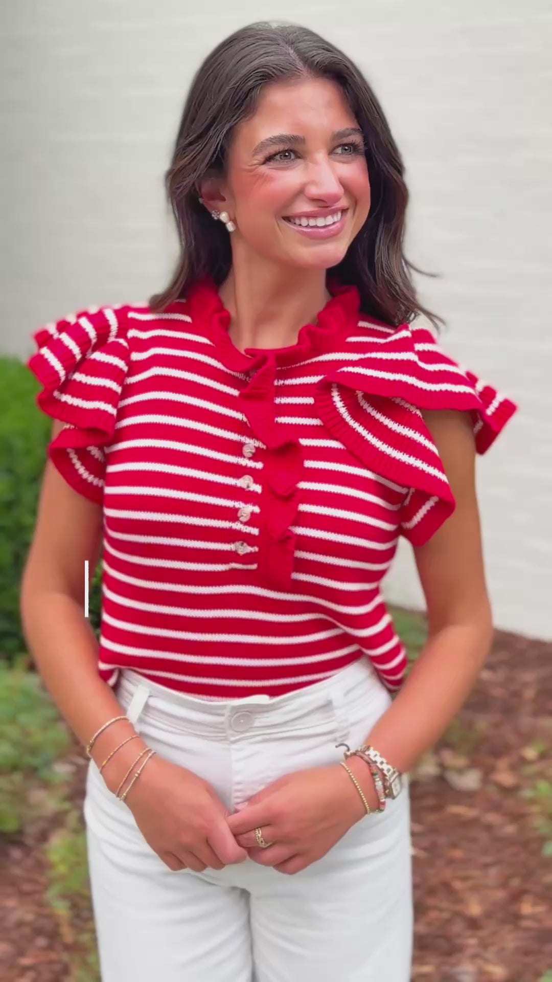 Ruffle Stripe Cap Sleeve Top