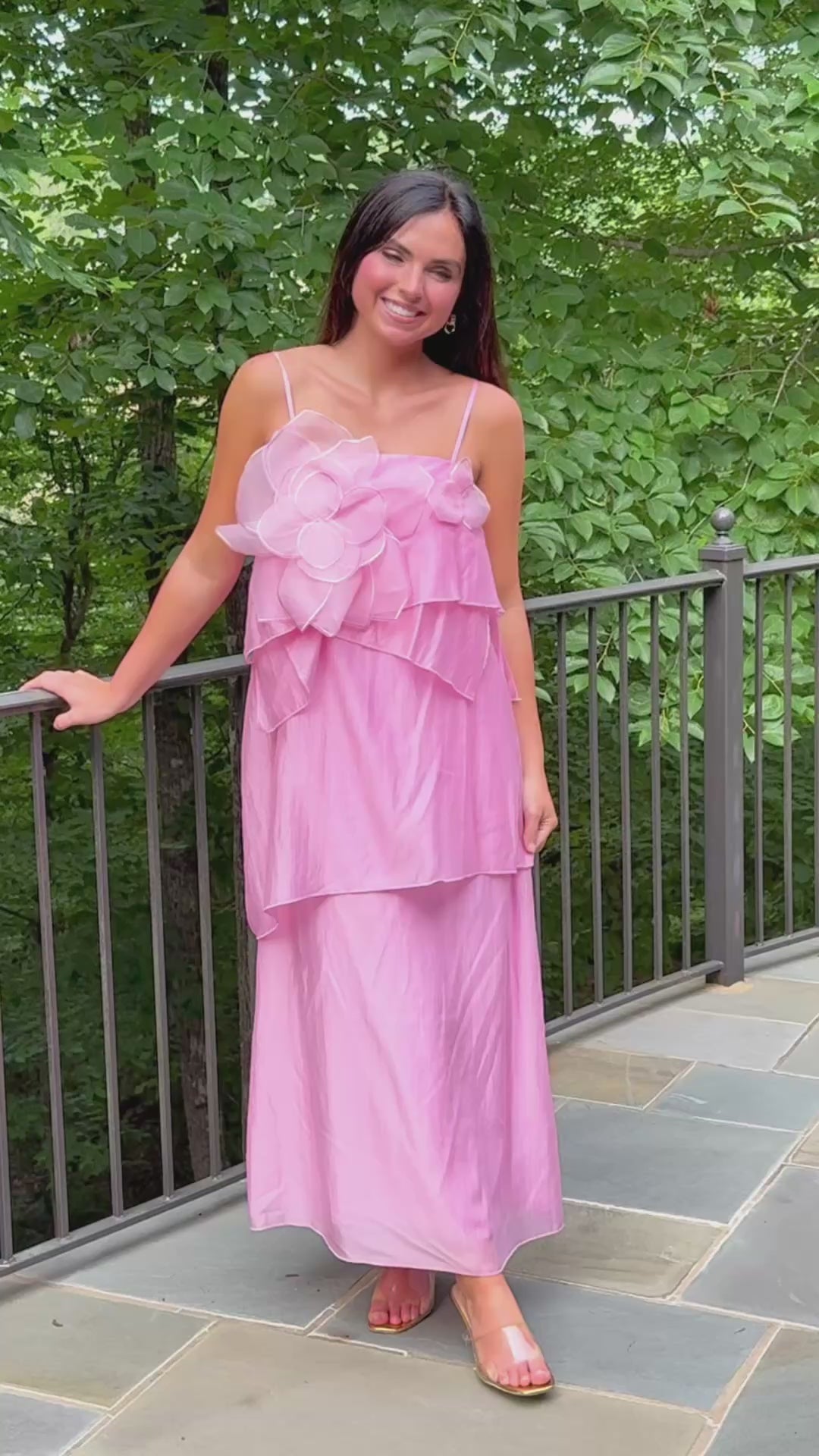 3d Floral Applique Tiered Maxi Dress