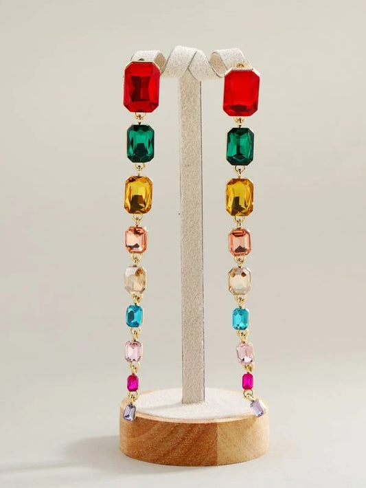 Rainbow Jeweled Drop Earrings
