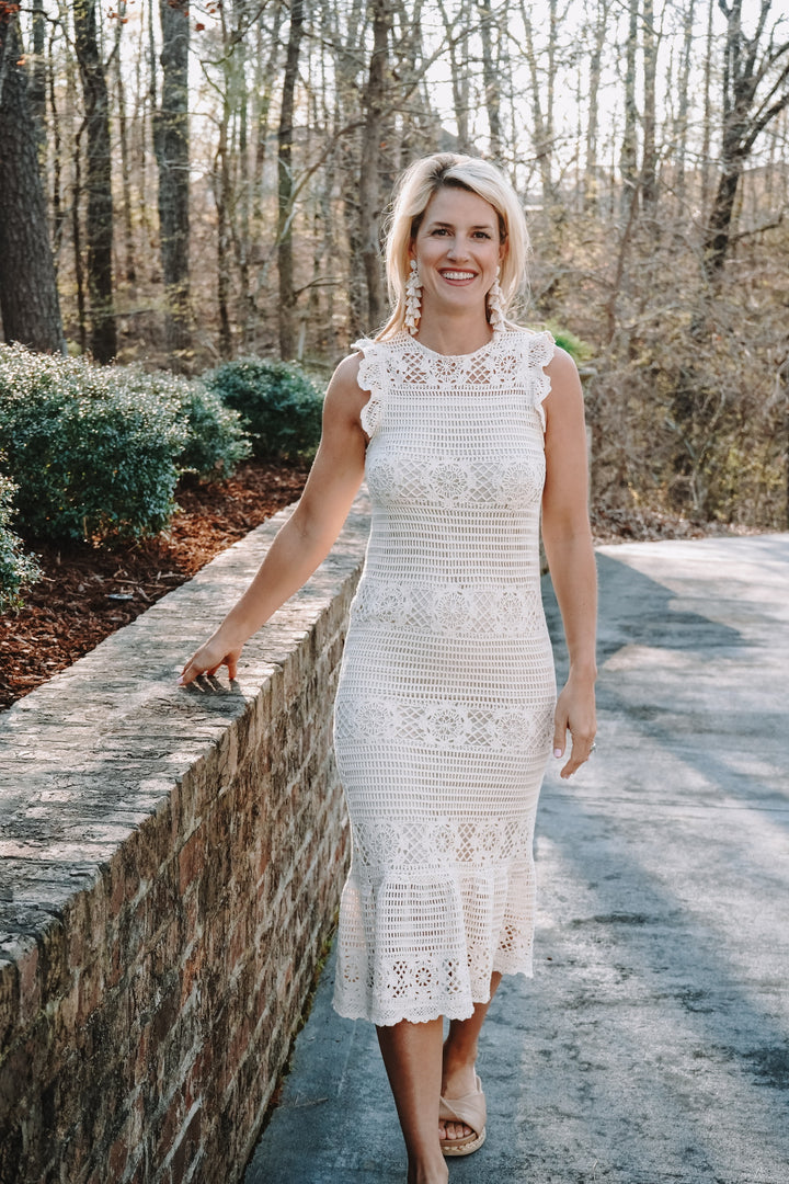 Crochet Midi Dress Beige