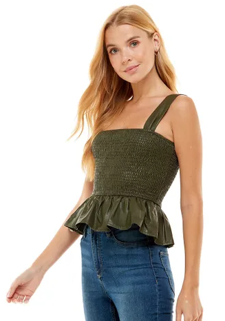 ELASTIC THICK SPAGETTI TOP OLIVE