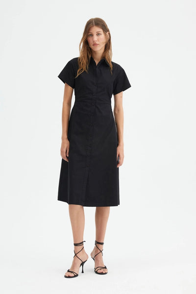 open lace back dress BUSINESS IN FRONT PARTY IN BACK MIDI DRESS IN BLACK – AKIRA