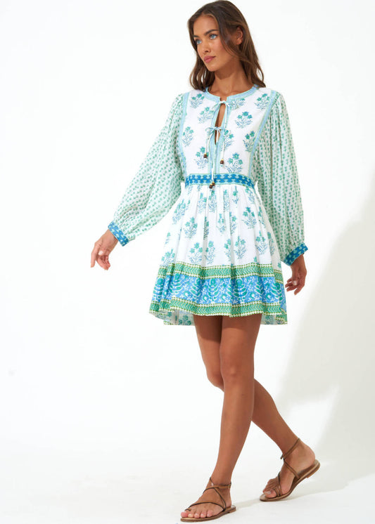 Posey Tie Front Balloon Sleeve Dress Indica Blue